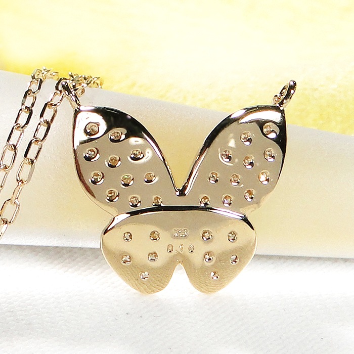 【Pt950/K18YG】【0.16ct】ダイヤモンド バタフライ ネックレス