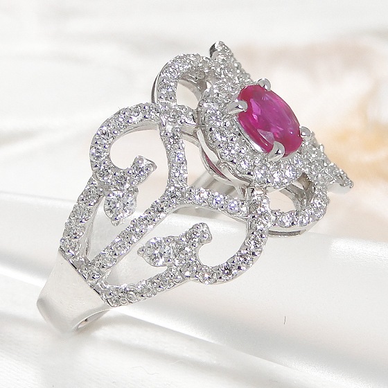 Pt950 ルビー ダイヤモンド デザイン リング　