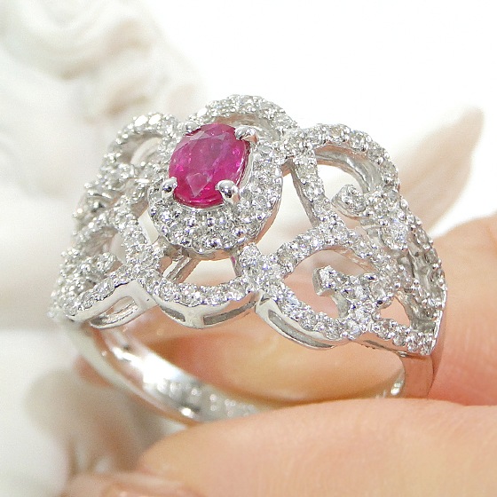 Pt950 ルビー ダイヤモンド デザイン リング　