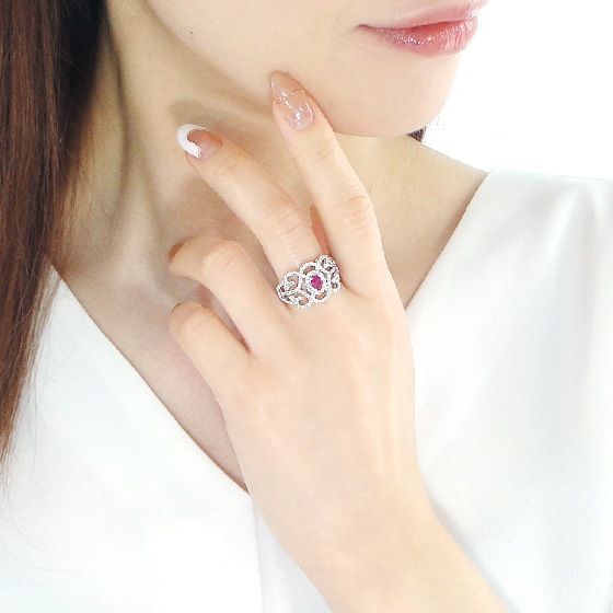 Pt950 ルビー ダイヤモンド デザイン リング　