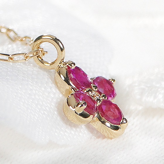 K10 18YG クローバー ネックレス　ルビー&ダイヤモンド