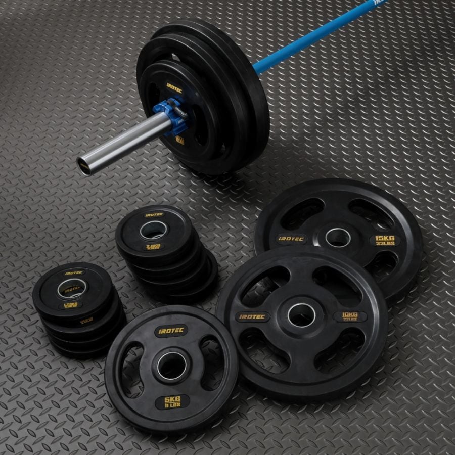 ブルーオリンピックラバーバーベル95KGセット(アルミカラー付き)/IROTEC（アイロテック）