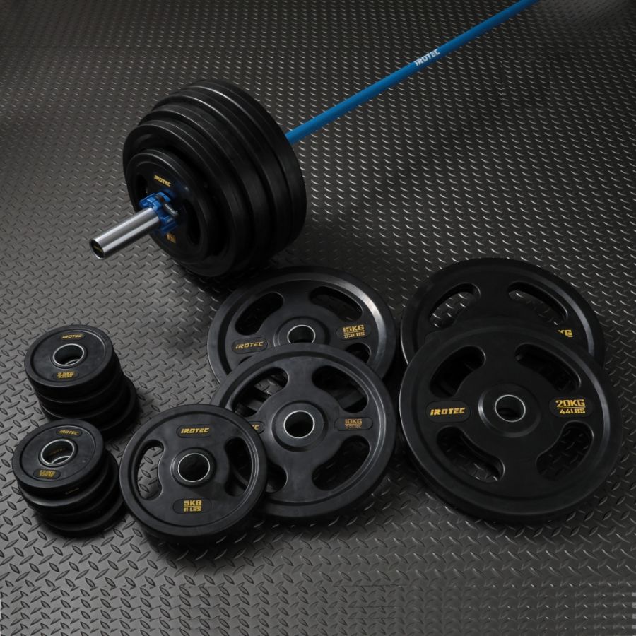 ブルーオリンピックラバーバーベル175KGセット(アルミカラー付き)/IROTEC（アイロテック）