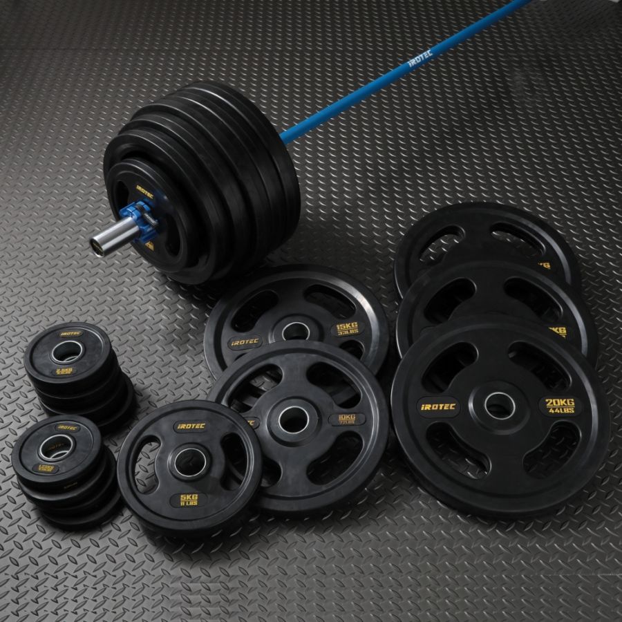 ブルーオリンピックラバーバーベル215KGセット(アルミカラー付き)/IROTEC（アイロテック）