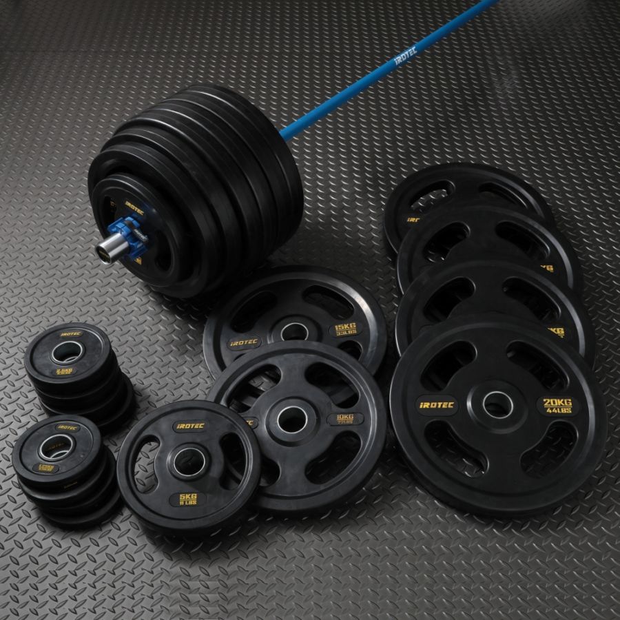 ブルーオリンピックラバーバーベル255KGセット(アルミカラー付き)/IROTEC（アイロテック）