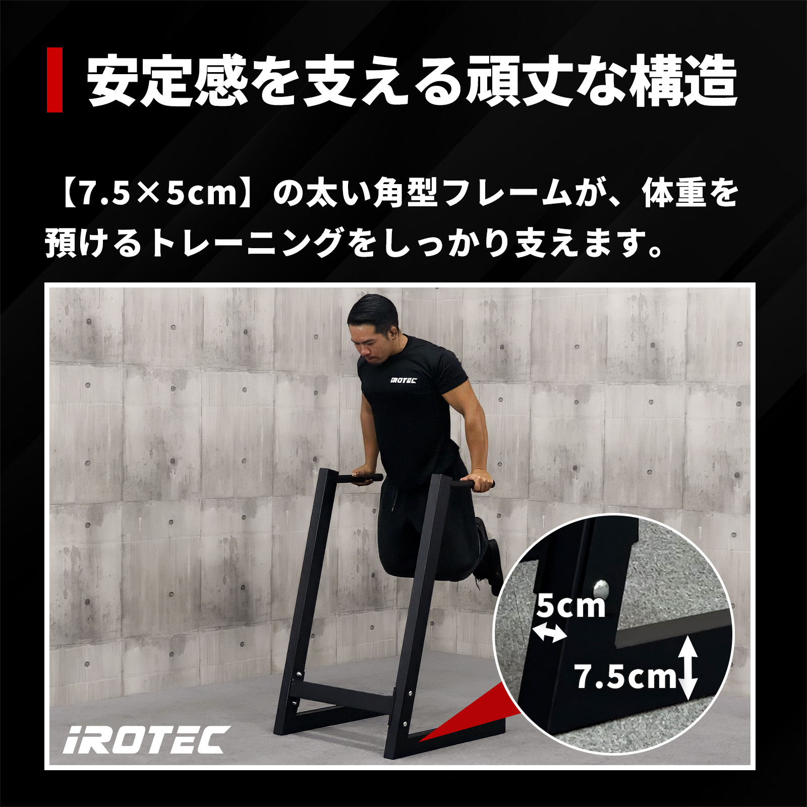 【吊り輪トレーニング】【自重トレーニングのマストアイテム】NEWディップ&ハンギングスタンド/IROTEC（アイロテック）-1