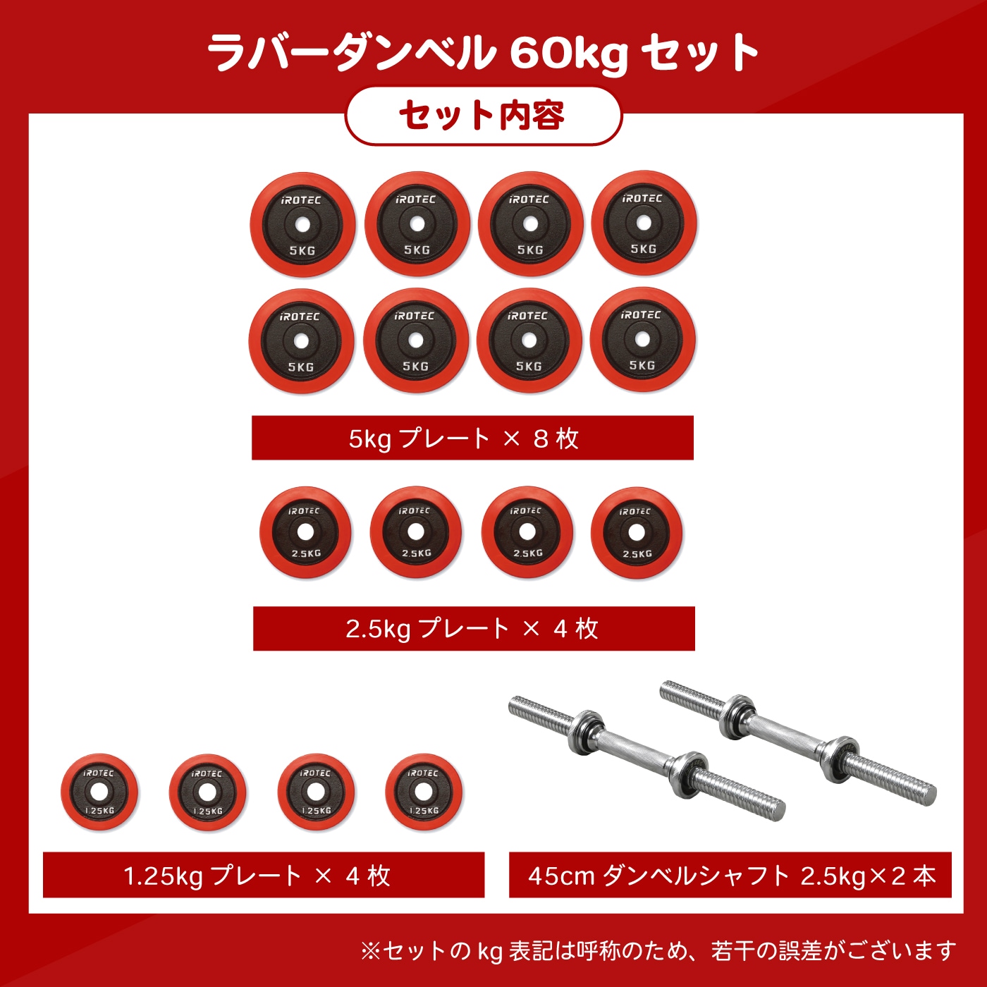 【説明欄必読】アイロテック ダンベル 60kgセット②(片手30kg×2個) ラバーダンベル 60kg 片手30kg×2個セット IROTEC (アイロテック)