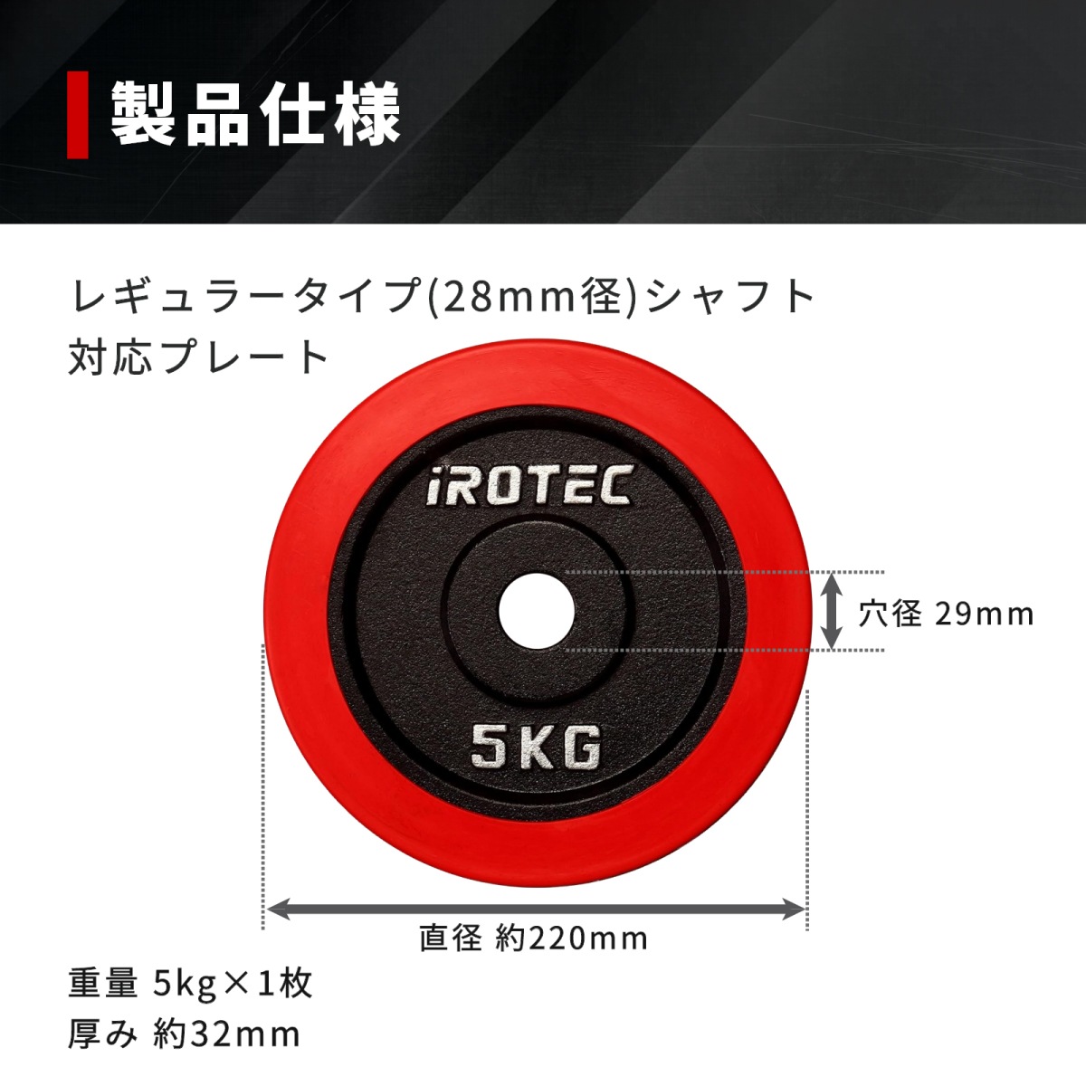 ラバープレート5kg(1枚)【穴径29mm】 IROTEC (アイロテック)