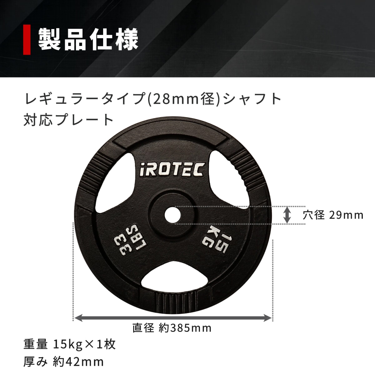 アイアンプレート15kg(1枚)【穴径29mm】 IROTEC (アイロテック)