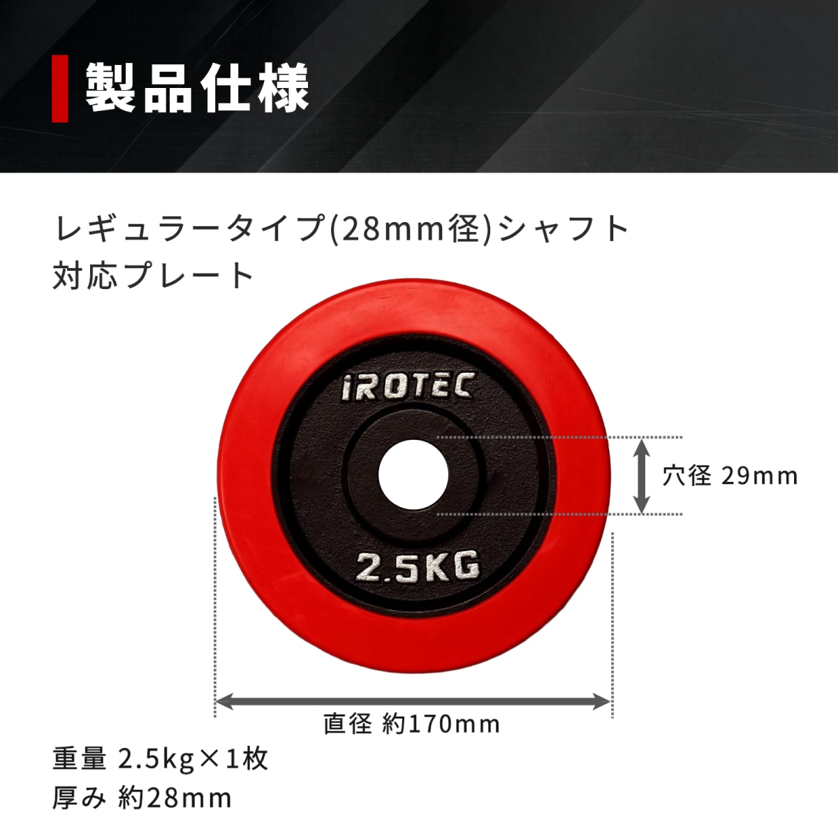 ラバープレート2.5kg(1枚)【穴径29mm】 IROTEC (アイロテック)