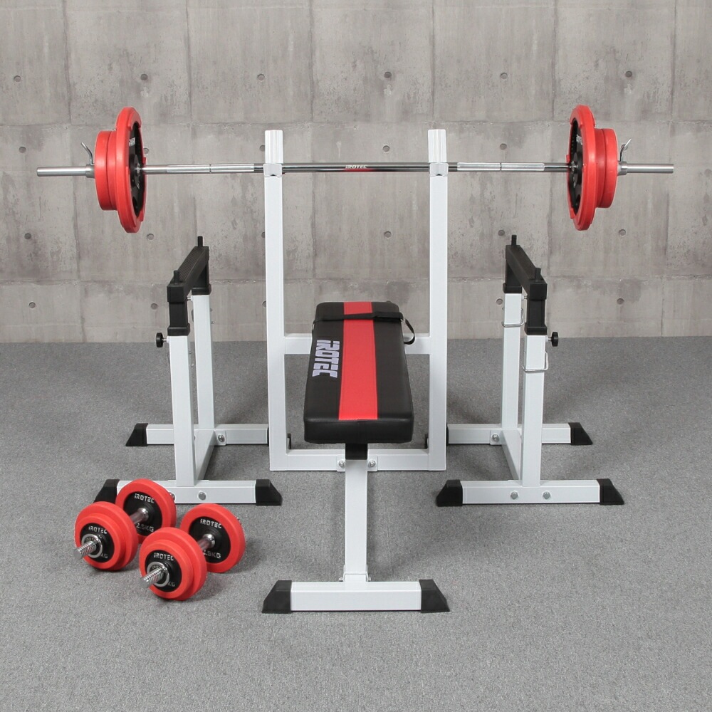 ベンチプレスセット ストレングスセットR70K プレスベンチ + ラバーバーベルダンベル