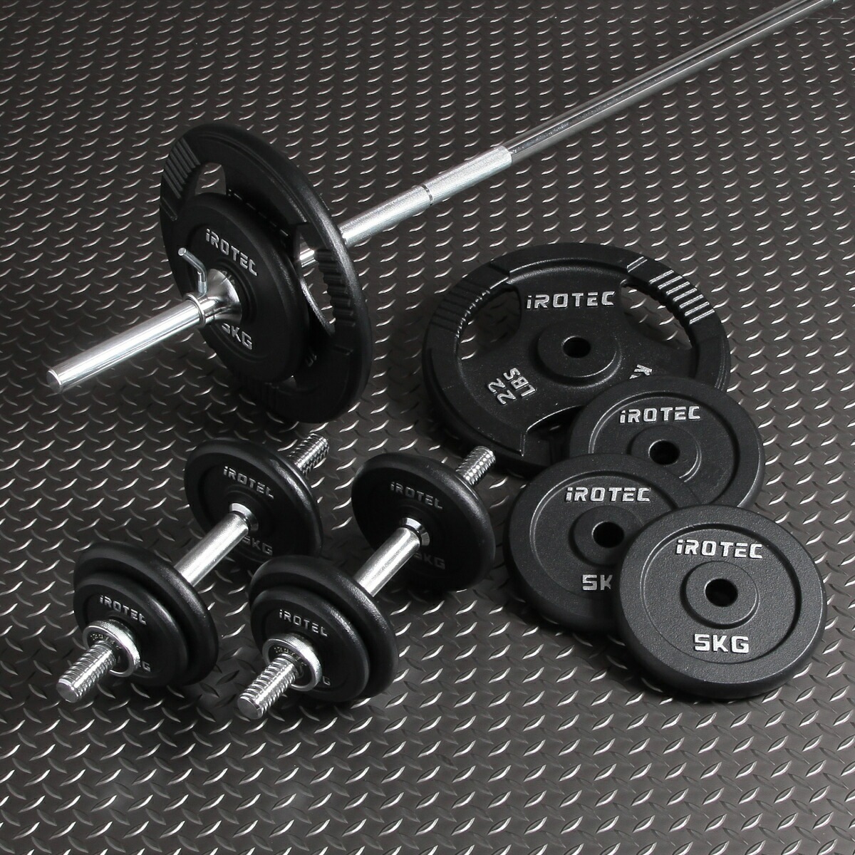 ストレングスセット70 K/IROTEC（アイロテック） /プレスベンチ+アイアンバーベルダンベル70KGセット-9