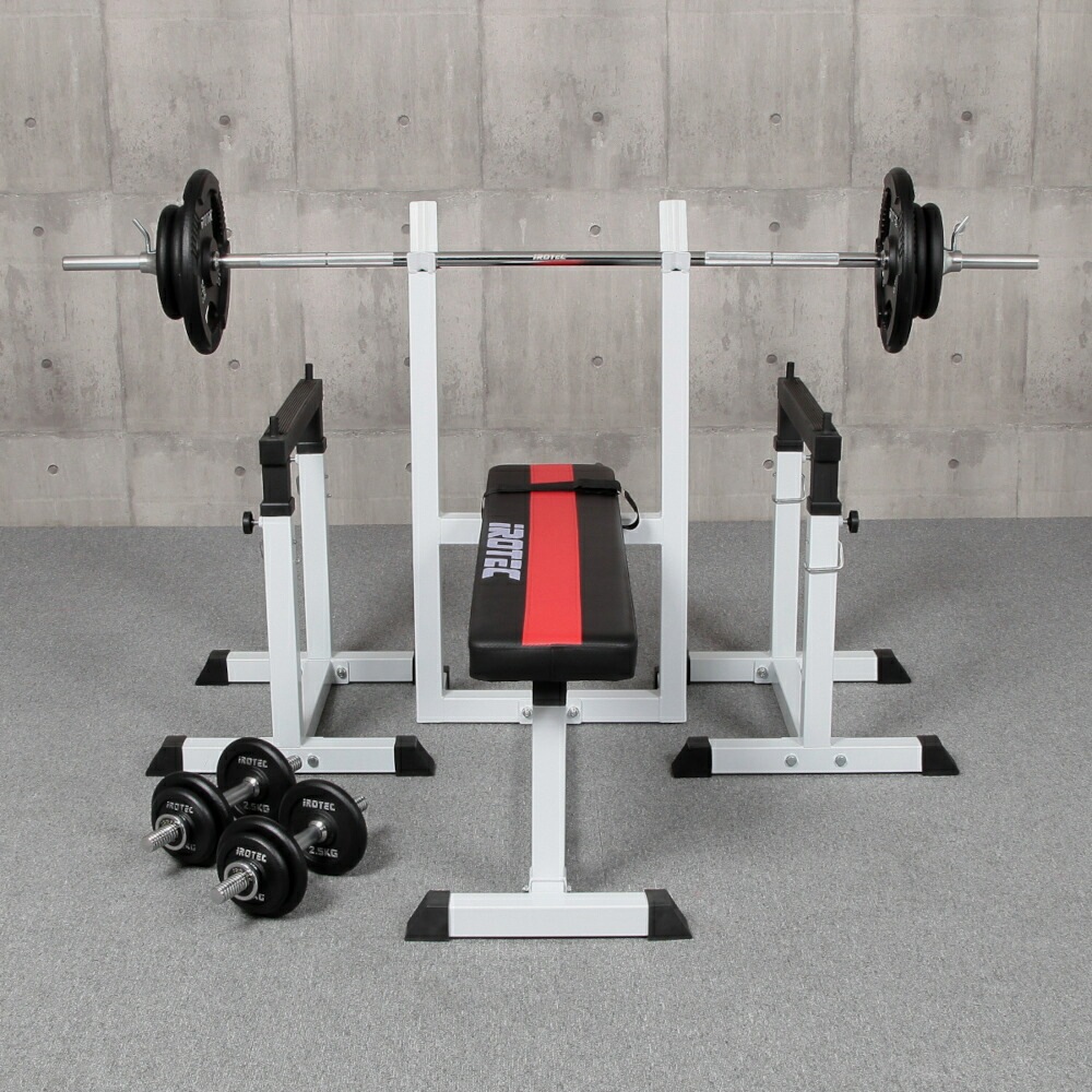 ストレングスセット70 K/IROTEC（アイロテック） /プレスベンチ+アイアンバーベルダンベル70KGセット-0