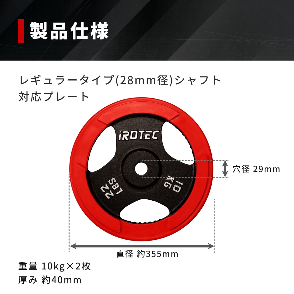 iROTEC アイロテック プレート 10kg 2枚セット　28mm ラバー プレート 10kg(2枚) IROTEC (アイロテック)