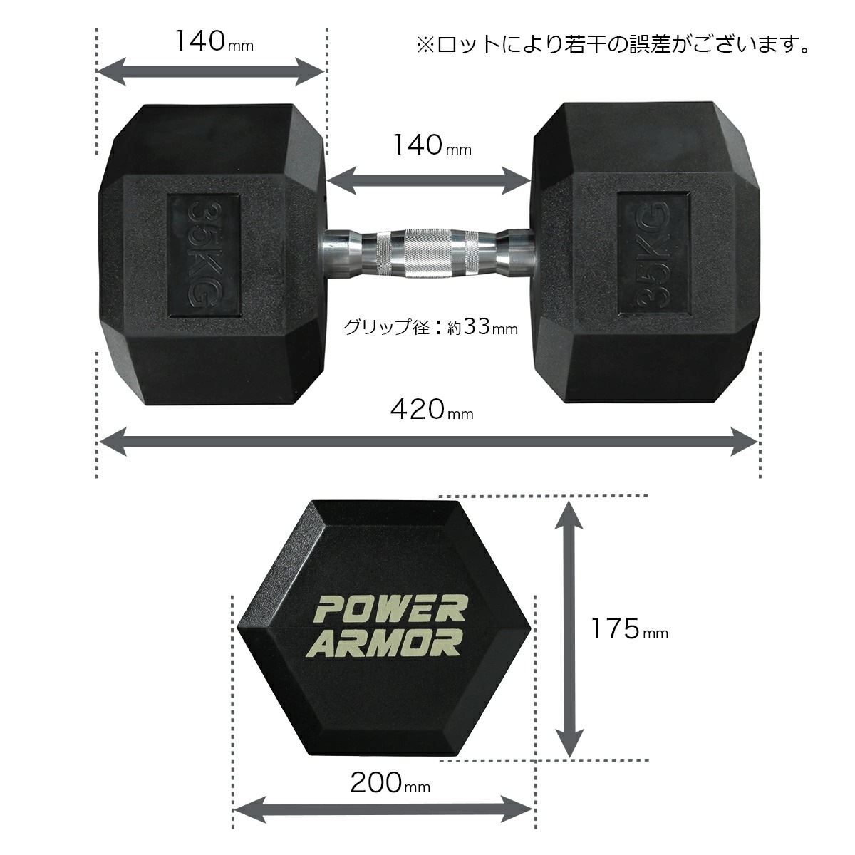 【大好評につき完売！次回入荷予定は12月中旬頃】ラバーHEXダンベル35KG（2本セット）/POWER ARMOR（パワーアーマー）-5