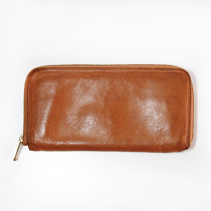 leatheria round zipper wallet キャメル