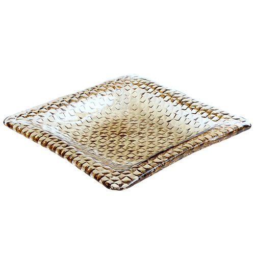 スガハラ　ガラスのプレート grid plate 26cm深皿 タン