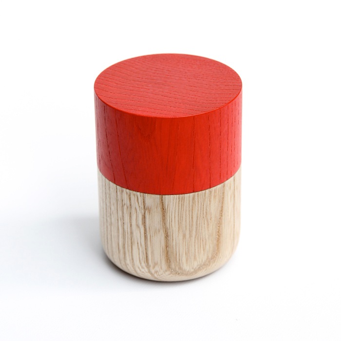 Sojitutu S　赤　茶筒小　栓（縦木取り）ウレタン塗装φ62×h68