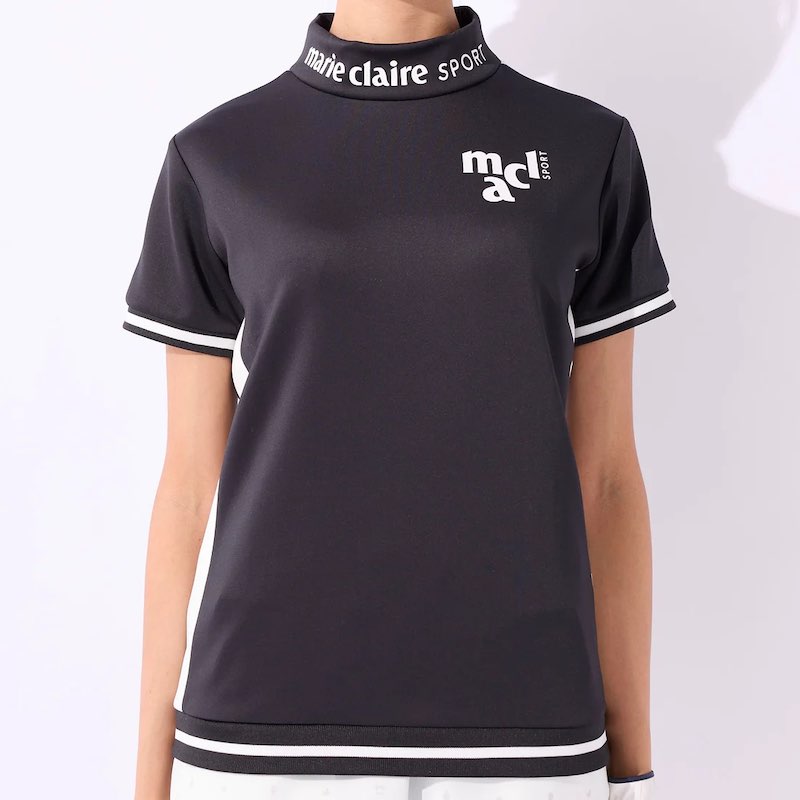 マリ．クレール　LADYS　半袖モックネックBK　M  