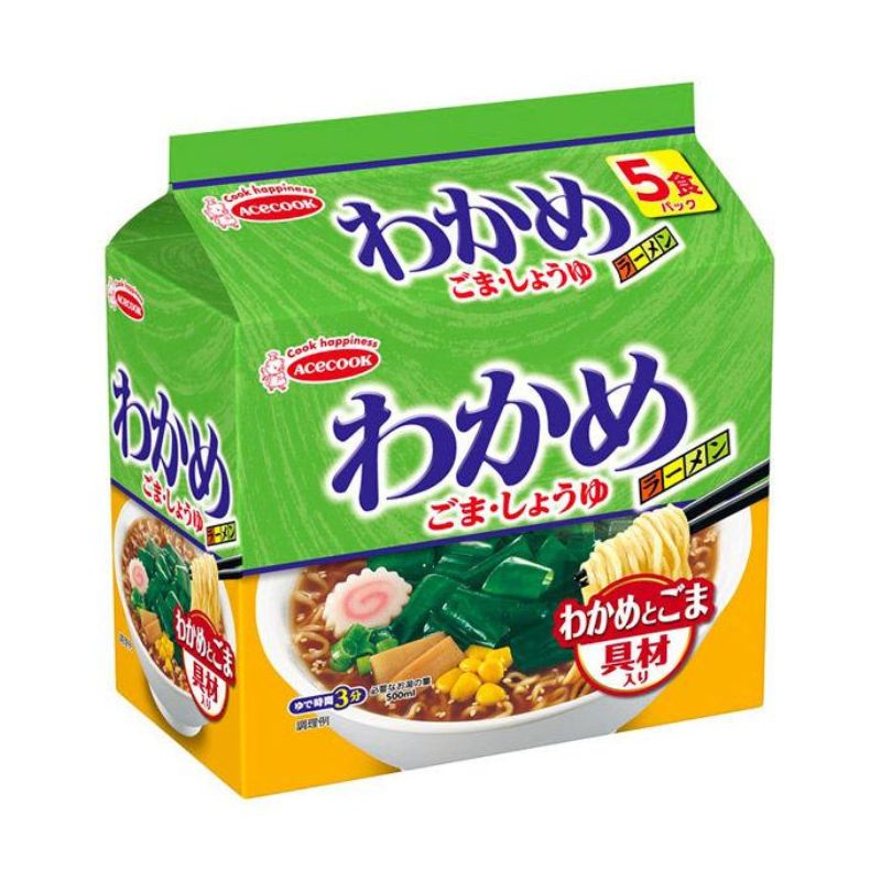 [送料無料][6個]エースコック わかめごま醤油 5食パック（440g） 賞味期限2026.10.03