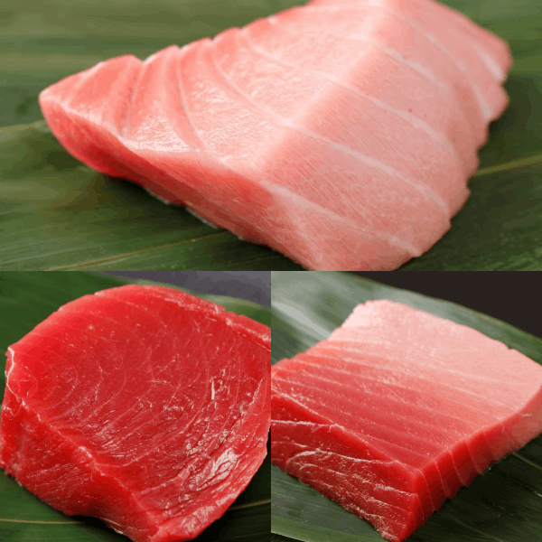 宮城県塩釜産天然本マグロ＜柵＞赤身・中トロ・大トロ３種セット (各100g)　生食用・冷凍