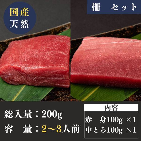 青森県三厩(みんまや)産 天然本マグロ<柵>赤身・中トロ2種セット(各100g) 生食用・冷凍