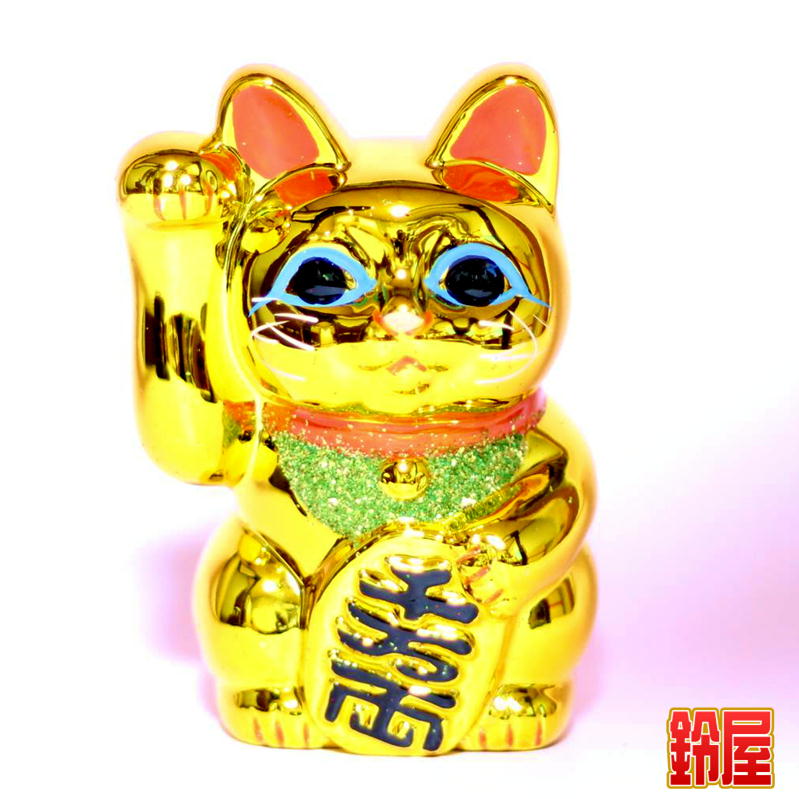 招き猫 縁起物 招福 金運 金色 左手上げ 常滑焼？ H38cm 常滑焼】縁起物 金運アップ？！ 金 小判付き招き猫 5号～10号