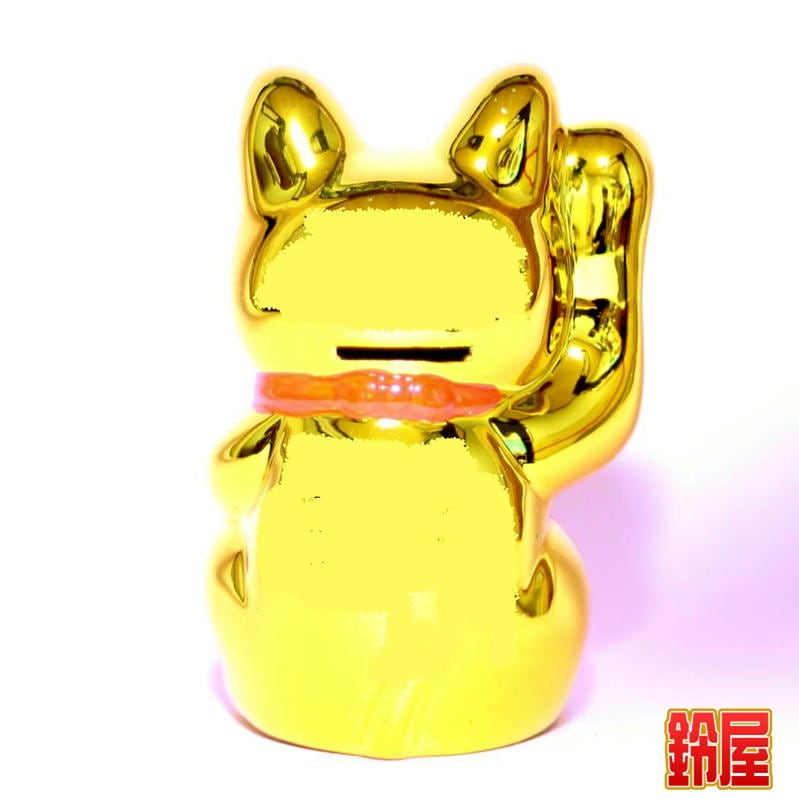 招き猫 縁起物 招福 金運 金色 左手上げ 常滑焼？ H38cm 常滑焼】縁起物 金運アップ？！ 金 小判付き招き猫 5号～10号