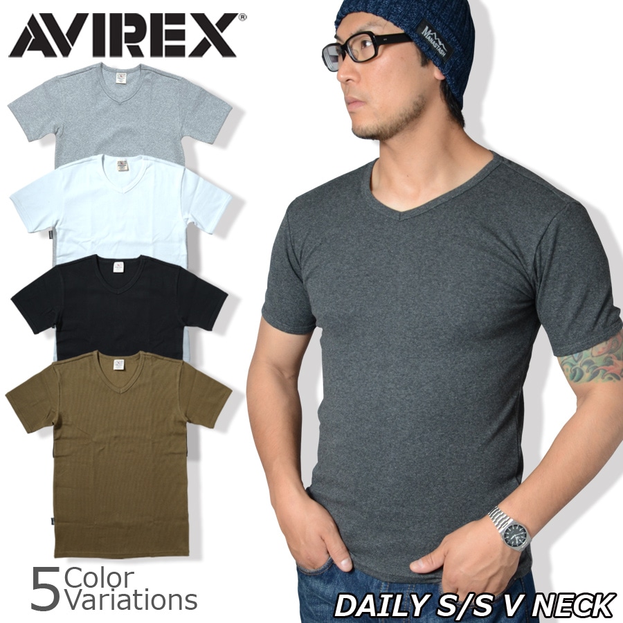 AVIREX(アビレックス) DAILY RIB S/S V-NECK T-SHIRT リブ 半袖 ブイネック Tシャツ 【メール便】
