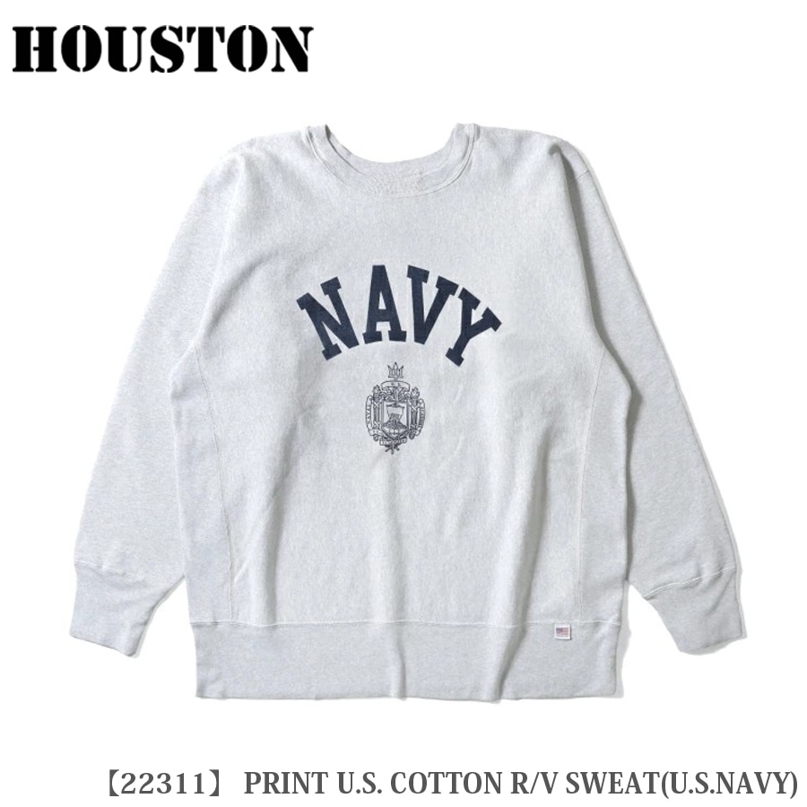 HOUSTON PRINT U.S. COTTON R/V SWEAT(U.S.NAVY) U.S.コットンスウェットシャツ 22311
