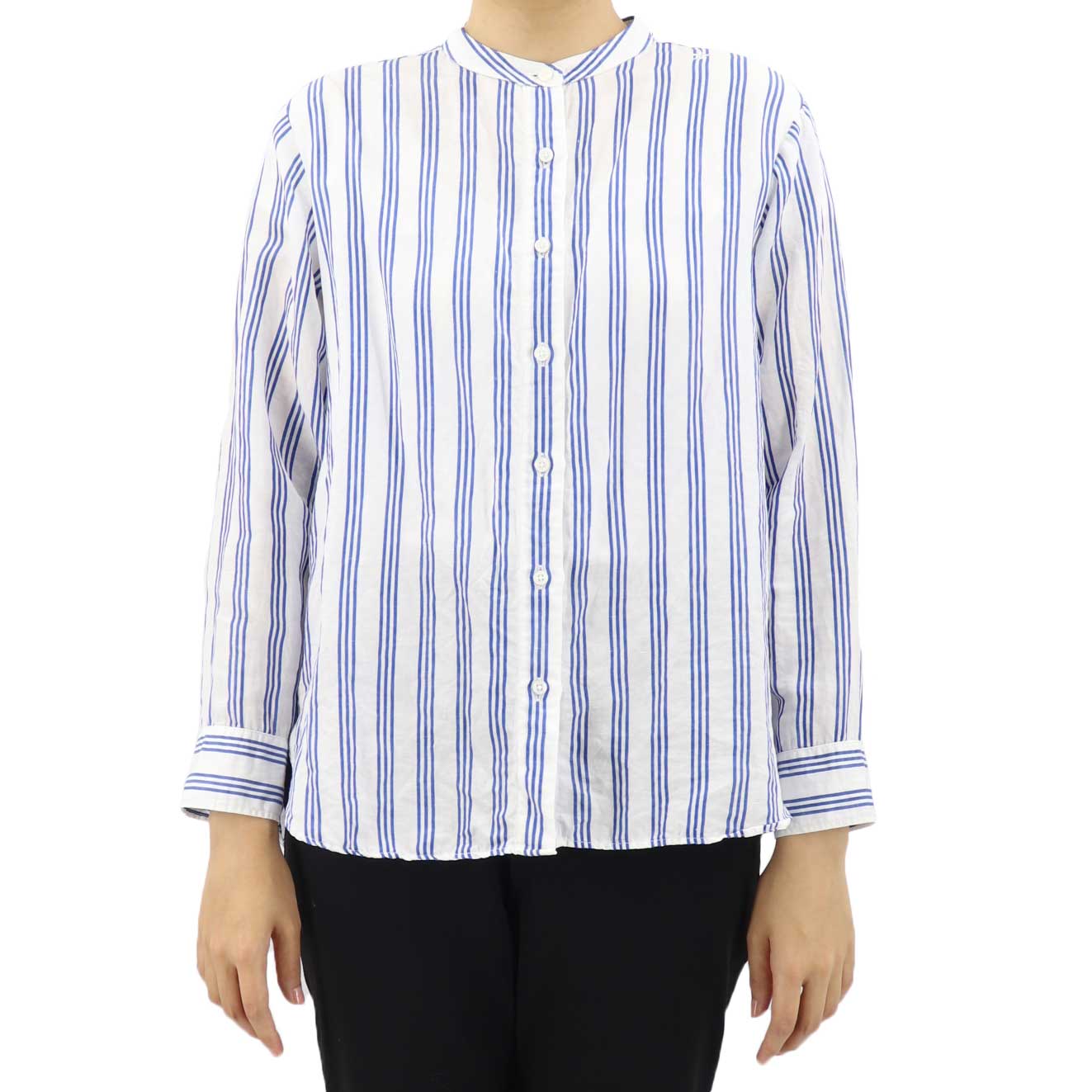 リネン混 ストライプ スタンドカラーシャツ SL030001 WHITE