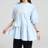 アクセントフリルメッシュスリーブトップス（３collar）