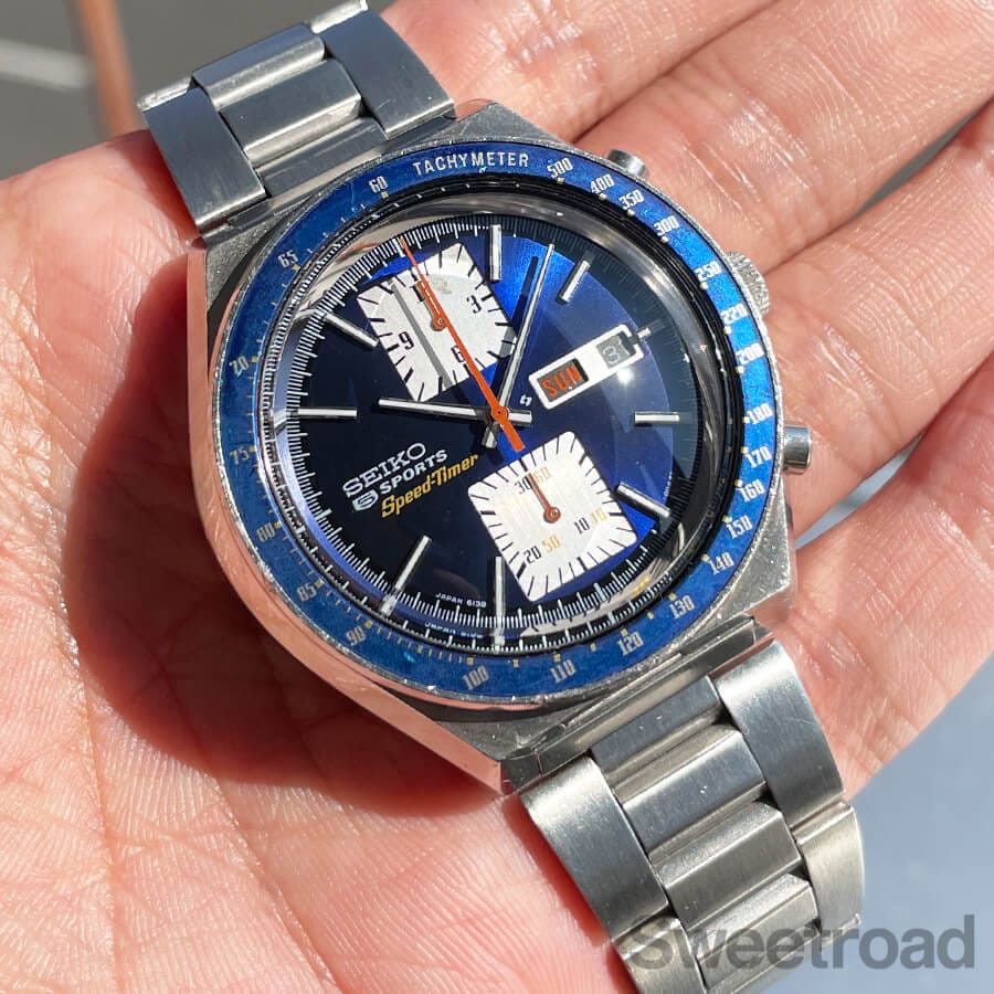 SEIKO セイコー 5スポーツ スピードタイマー 自動巻 稼働 セイコー 5スポーツ スピードタイマー 1975年製 角目ブルー