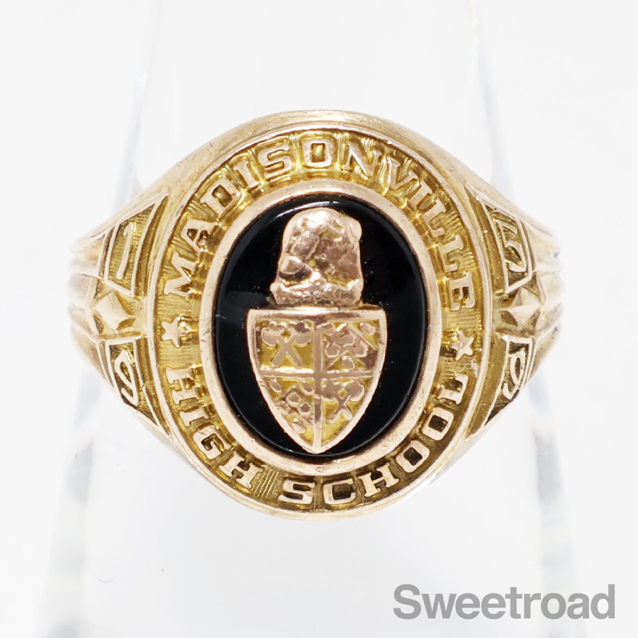 14金 エッソ石油 勤続10周年 記念バッジ K14 カレッジリング 10KYG 15号 MADISONVILLE HS 1959年製 | スイート