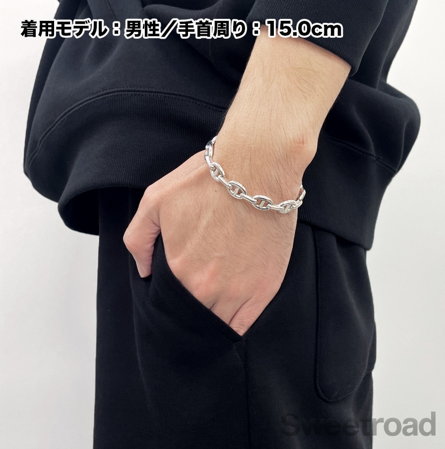 2度着用✨エルメス シェーヌダンクルTシャツ 34(S相当)抗菌クリーニング済み HERMES エルメス ブレスレット シェーヌダンクル GM 12コマ シルバー