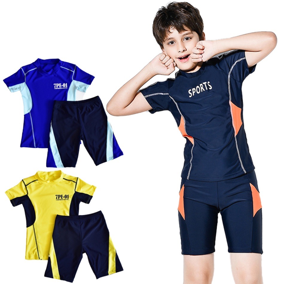 キッズ水着 長袖 上下セット 5分丈 ラッシュガード ボクサー水着 スクール水着 裏地付き 子供水着 セットアップ 男の子 水着 キッズ スイムパンツ