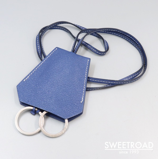 川崎店【エルメス】クロシェット/レザーネックレス/ブルー/2018年製/w-27096