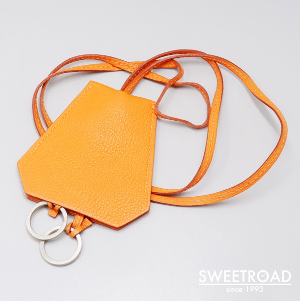 川崎店【エルメス】クロシェット/レザーネックレス/オレンジ/2008年製/w-26729