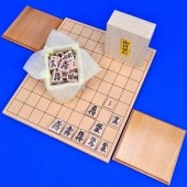 将棋セット　小型新桂4号折将棋盤セット(木製将棋駒アオカ押し駒・駒台)