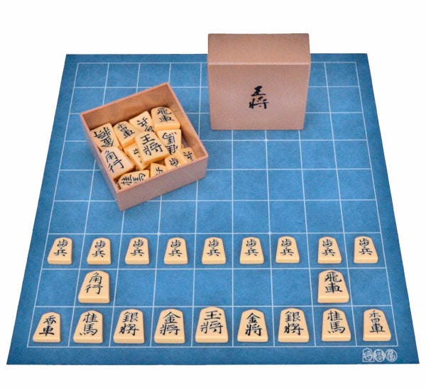 将棋セット 将碁屋マット将棋盤(デニム柄)セット(プラ将棋駒王将)