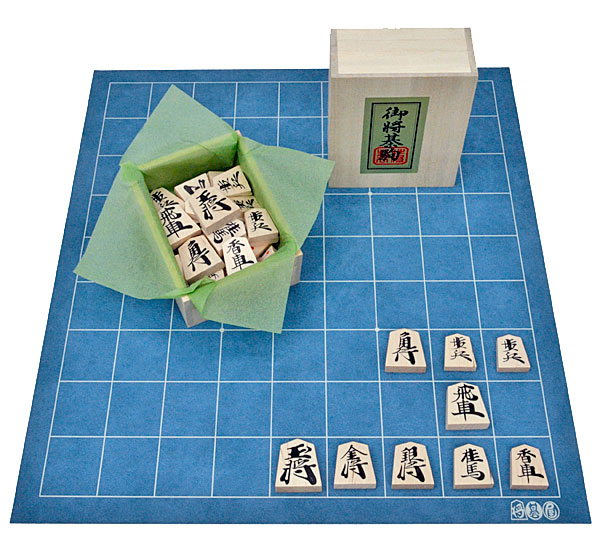 将棋セット 将碁屋マット将棋盤(デニム柄)セット(将棋駒樺材優良押し駒)