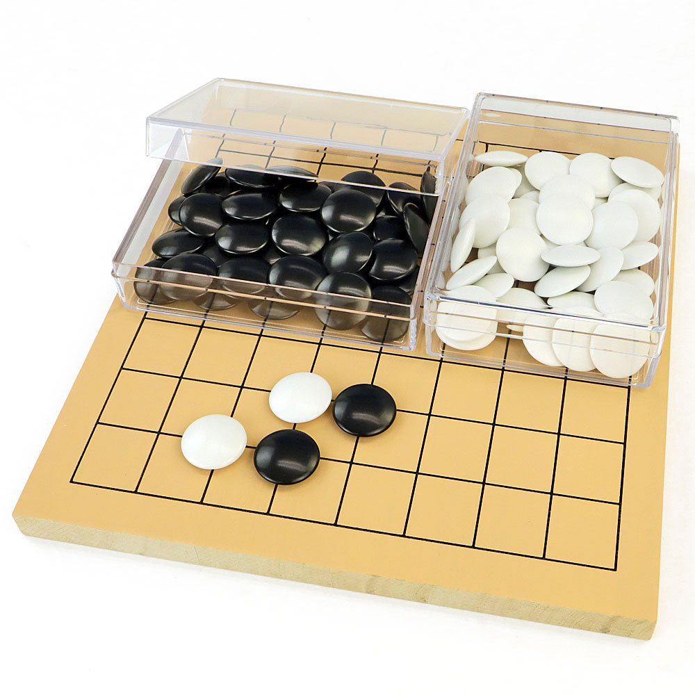 棋苑囲碁ブックス　25冊セット 囲碁セット 木製9路盤セット（プラ碁石椿・プラ透明箱）囲碁入門用や