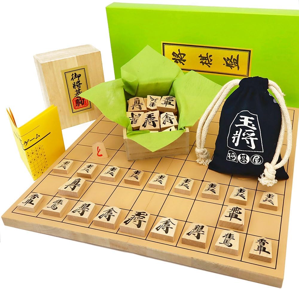 木製将棋セット 新桂5号折将棋盤セット(将碁屋ミニ駒袋・将棋駒優良