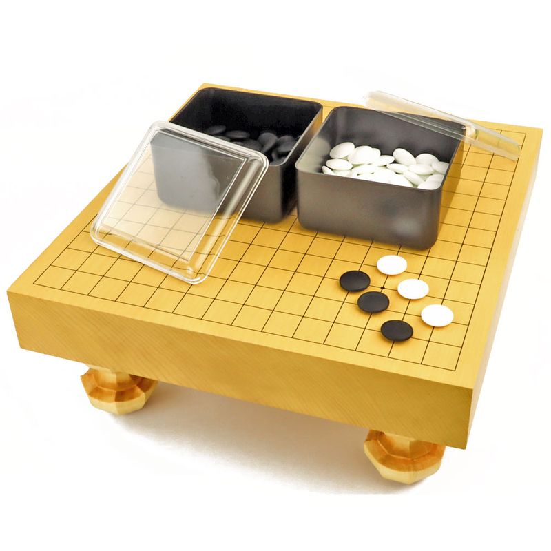 連珠セット 新かや2寸一枚板足付連珠盤セット(ガラス碁石桜・プラ角箱