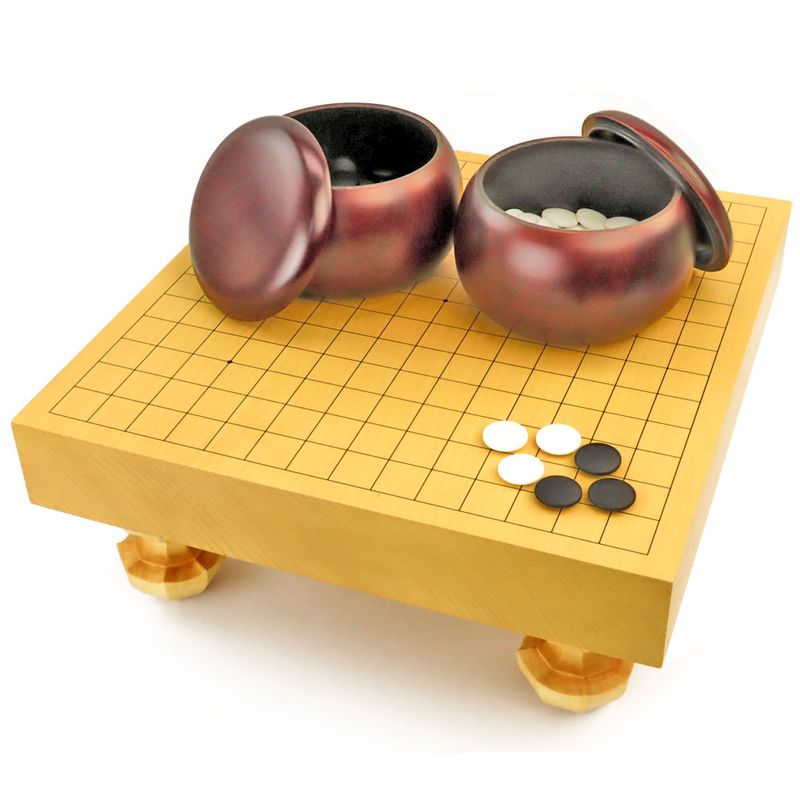 連珠セット 新かや2寸一枚板足付連珠盤セット(ガラス碁石梅・プラ碁笥