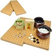 囲碁将棋両用新桂1寸スライド卓上盤セット (ガラス碁石梅・プラ碁笥銘木大・樺材優良押し駒)