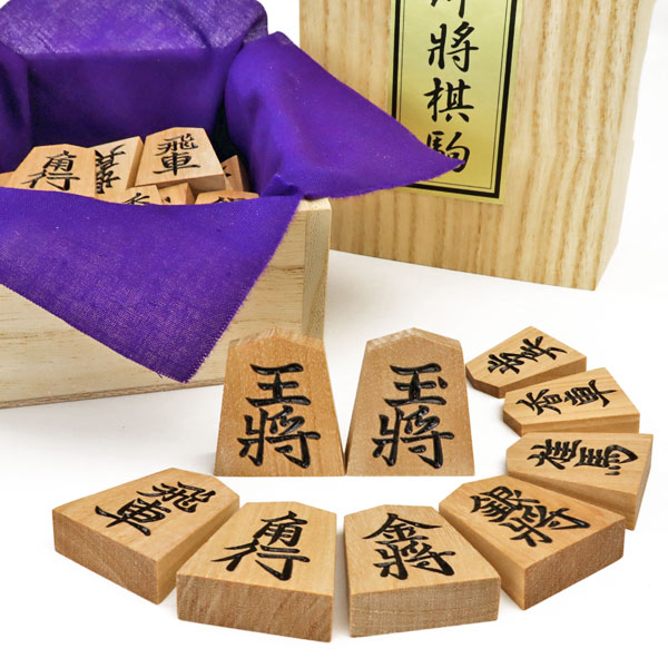 革柄の将碁屋マット将棋盤セット(木製将棋駒斧折上彫駒) ※少しおしゃれ