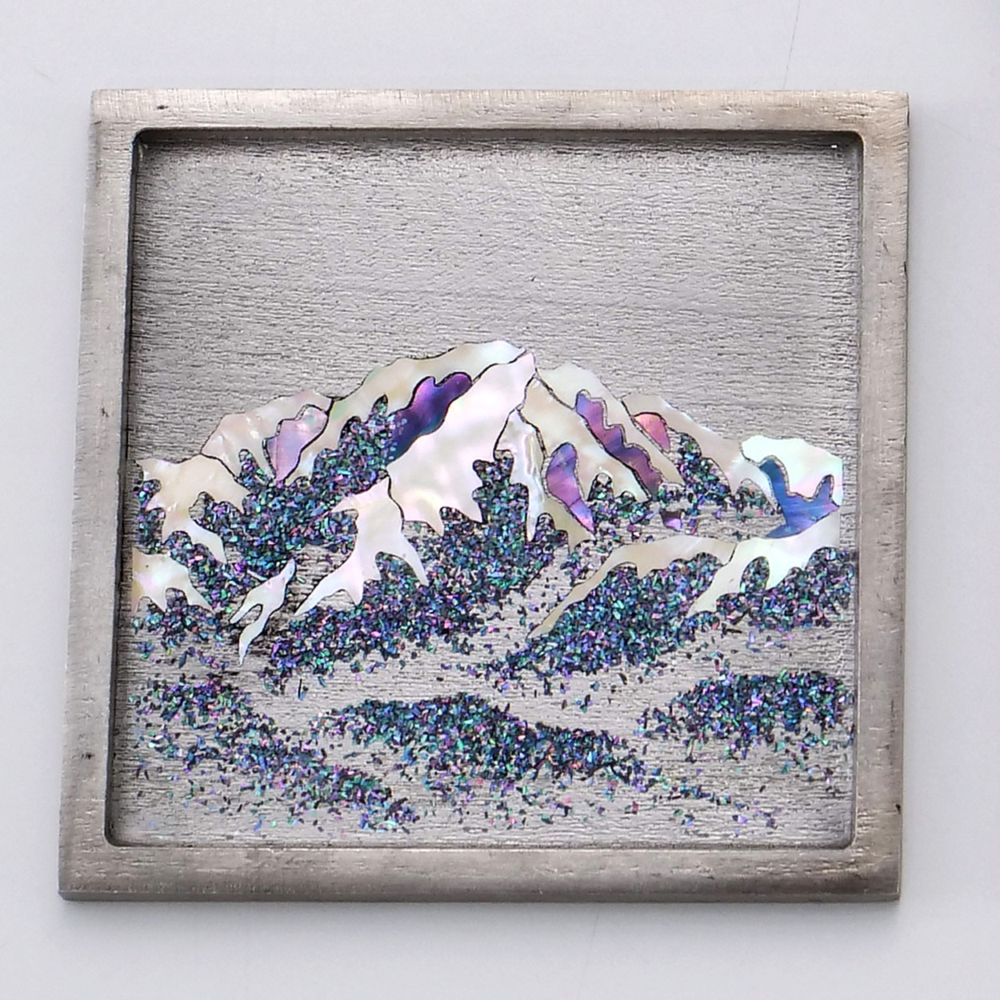 錫と螺鈿のコースター 立山連峰