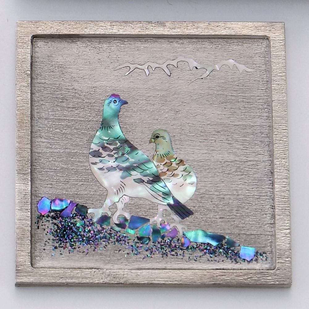 錫と螺鈿のコースター 雷鳥