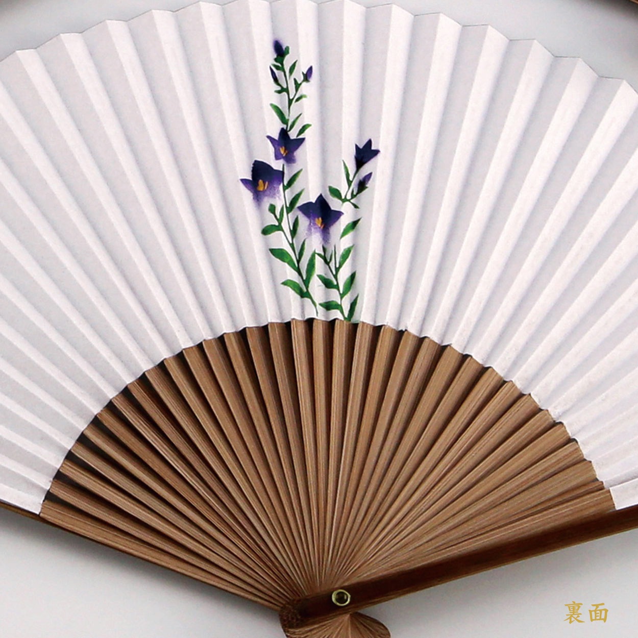 婦人用京扇子 漉き地木版両面絵と差し袋セット 桔梗
